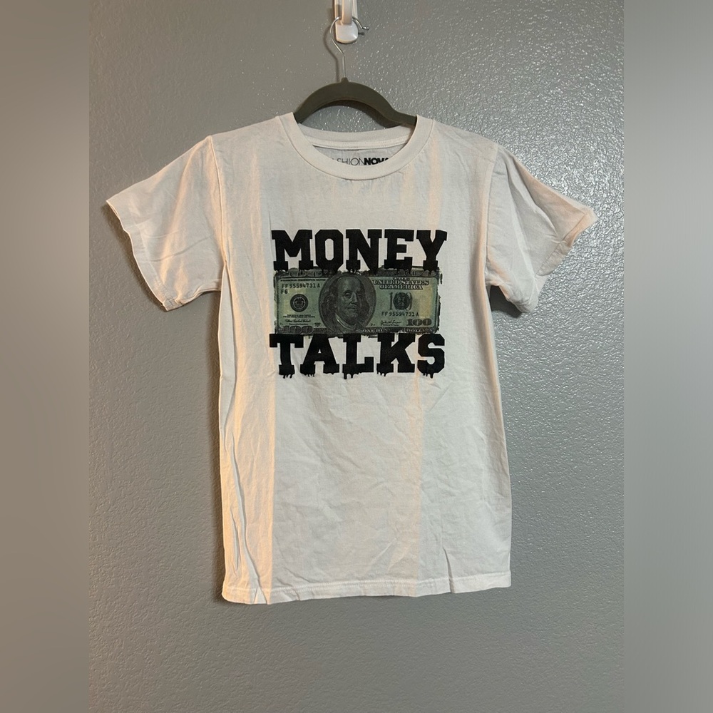 Women’s white black green money graphic t shirt T-shirt size small